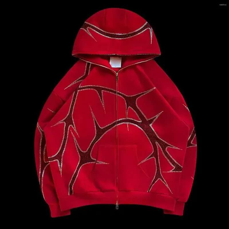 Felpe con cappuccio da uomo Felpa con cappuccio e felpe con cerniera con strass Thorn Felpa con zip da donna di taglia media oversize da donna_voghion.com