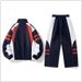 Retro Embroidered Triangle Logo Jacket & Pants Set – Vintage-Inspired Athletic Style For Men (Black/Navy)_voghion.com