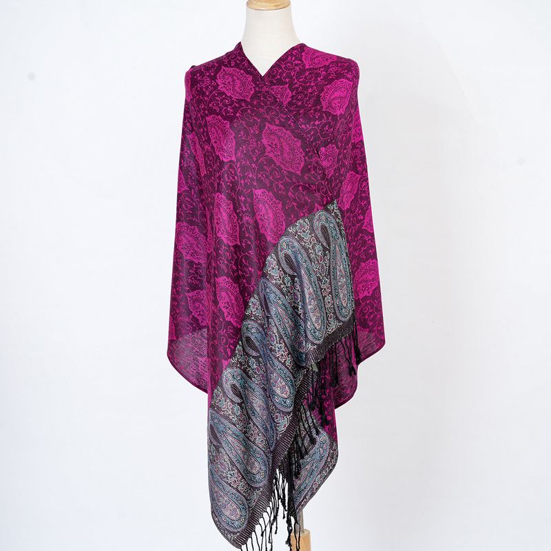 Hot Selling New Fashion All Season Versatile Jacquard Cotton Cashew PASHMINA Fringe Scarf Shawl_voghion.com