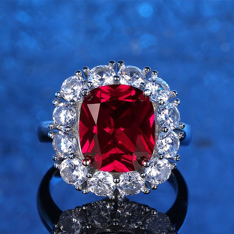 Elegante blauwe smaragd persoonlijkheid rode dames S zilveren ingelegde volledige 10 * 12 imitatie diamanten ring_voghion.com