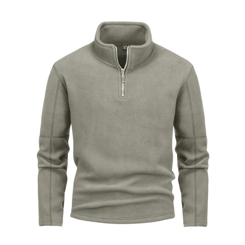 Polar double-sided comfortable fleece stand up collar jacket, half zipper cardigan, long sleeved trendy versatile 450g_voghion.com