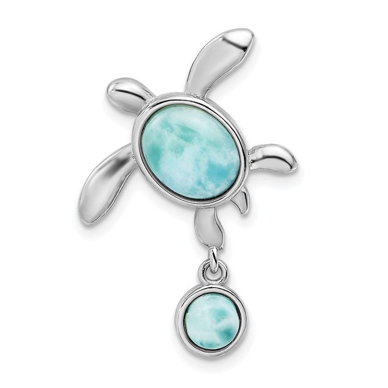 Sterling Silver Rhodium-plated Polished Larimar Turtle Chain Slide_voghion.com