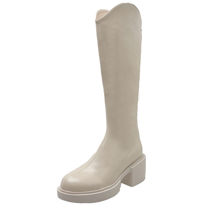 Weißer High Top Ritter für Frauen im Herbst und Winter Mall Rundkopf V-Ausschnitt lang mit dicker Ole Weste_voghion.com
