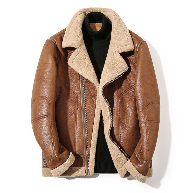Abbigliamento da uomo Giacca all-in-one in pelliccia con risvolto calda più velluto e giacca corta in finta pelle di pecora ispessita bella tuta da motociclista_voghion.com