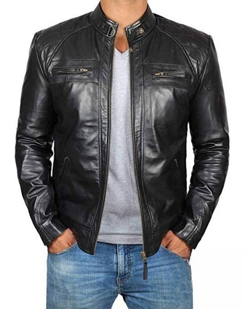 Herrenbekleidung Lederjacke Herren Jugend Stehkragen Punk Herren Motorrad Lederjacke_voghion.com