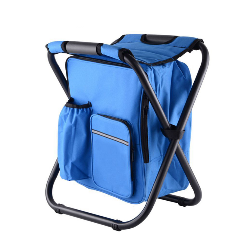 Portable Folding Camping Stool With Cooler Bag Multi-Functional Backpack Chair For Beach Fishing Outdoor_voghion.com