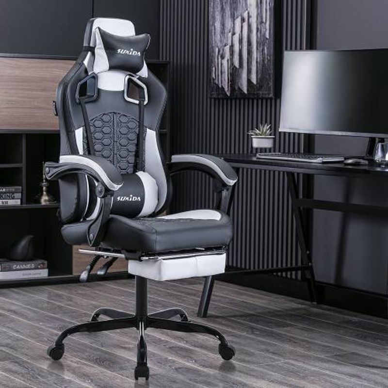 Ergonomischer Gaming-Stuhl, Racing Gaming Chair Kopfstütze Verstellbarer Computerstuhl Höhenverstellbar Lendenwirbelstütze Für Homeoffice Und Gaming_voghion.com