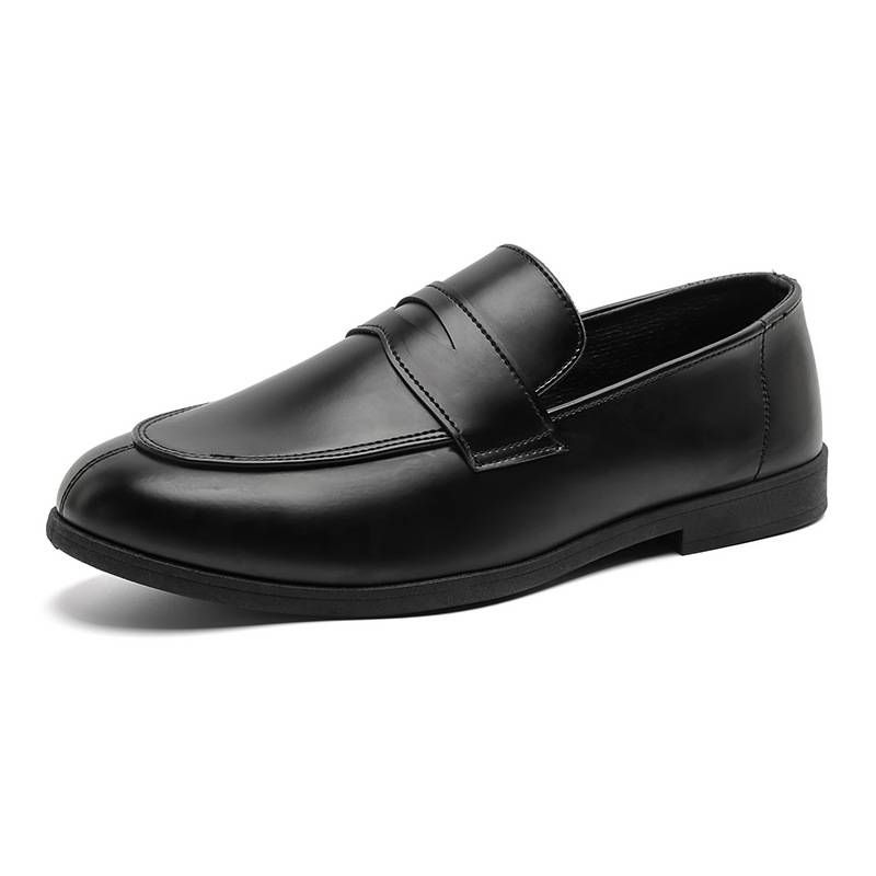 Korean-style British Round-toe Leather Shoes With A Height Increase, One-step Slip-on Casual Shoes, Hairstylist's Loafers For Men_voghion.com