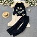 Ensemble haut en tricot brodé à fleurs 3D et pantalon taille haute pour femme – Tenue deux pièces élégante pour un style décontracté chic_voghion.com