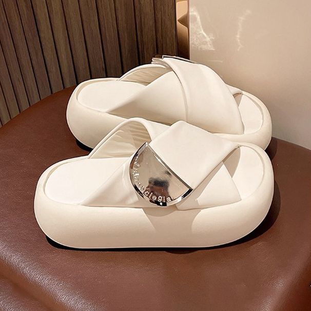 Pantofole estive con croce in metallo 2024 per donna di piccola statura, suola spessa, pantofole alte, per il tempo libero, vacanze in spiaggia_voghion.com