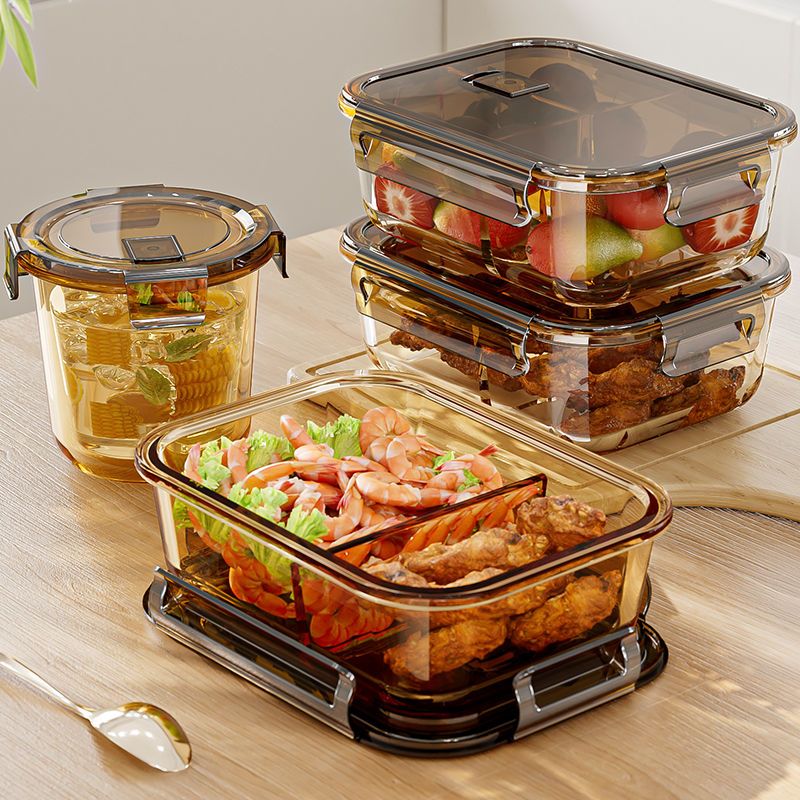 Recipiente de vidro compartimentado para micro-ondas, ideal para trabalhadores de escritório, lancheira portátil de grande capacidade_voghion.com