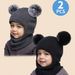 2 Stück Kinder 1–8 Jahre, einfarbig gestrickt, mit doppeltem Pompom, warm, weich, schützend, für den Winter, süß, lässig, Pullovermütze, geeignet für draußen und den täglichen Gebrauch_voghion.com