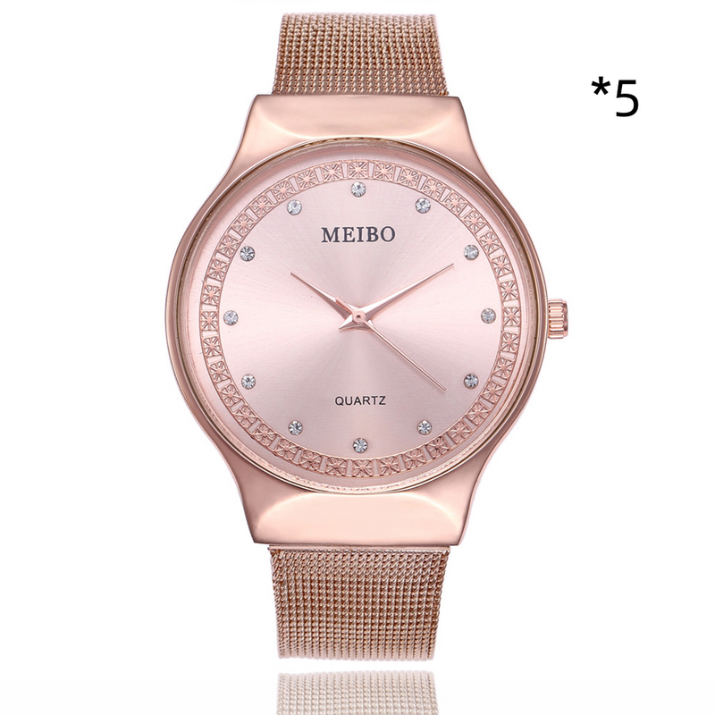 Yamaler Moda Donna Strass Intarsiato Quadrante Tondo Analogico Cinturino in Maglia Orologio da Polso al Quarzo_voghion.com
