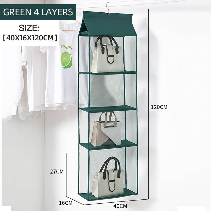 Wandmontierter Handtaschen-Organizer – Mehrschichtiger Stoff-Aufbewahrungsbügel mit staubdichtem Design für Schrank und Schlafzimmer_voghion.com