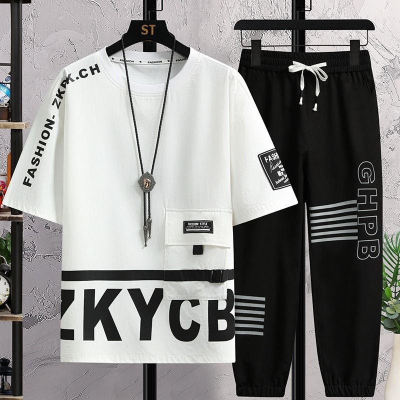 Men's Clothing T Shirt Trousers Loose Large Size Casual Suit Summer Sportswear Trend Handsome Men's Clothing Trend_voghion.com