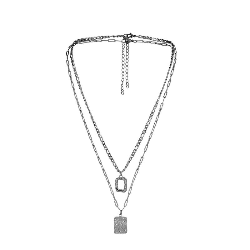 Collana a catena cubana martellata irregolare quadrata a doppio strato in acciaio inossidabile da uomo, versatile e alla moda, molto venduta_voghion.com