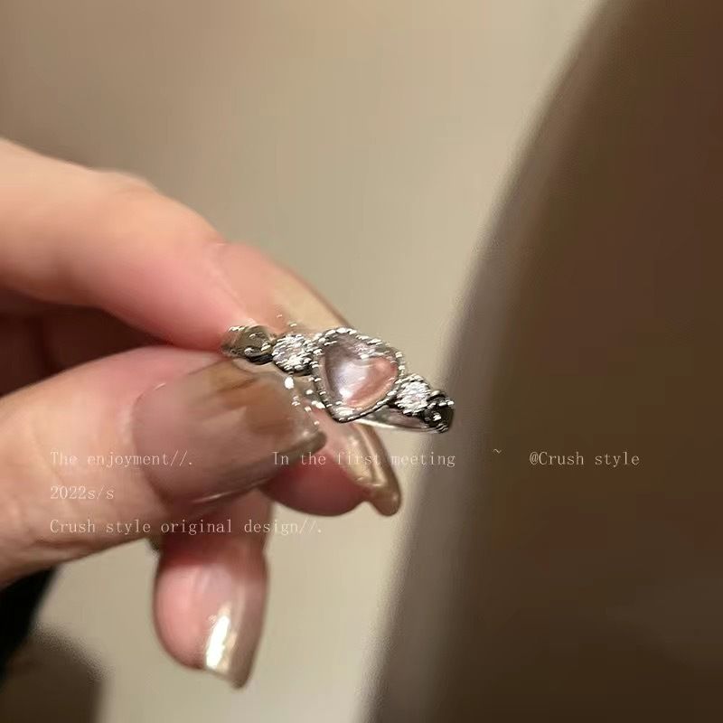 Pink Love per ragazze, dolce e carino, design unico, anello aperto regolabile a forma di cuore_voghion.com