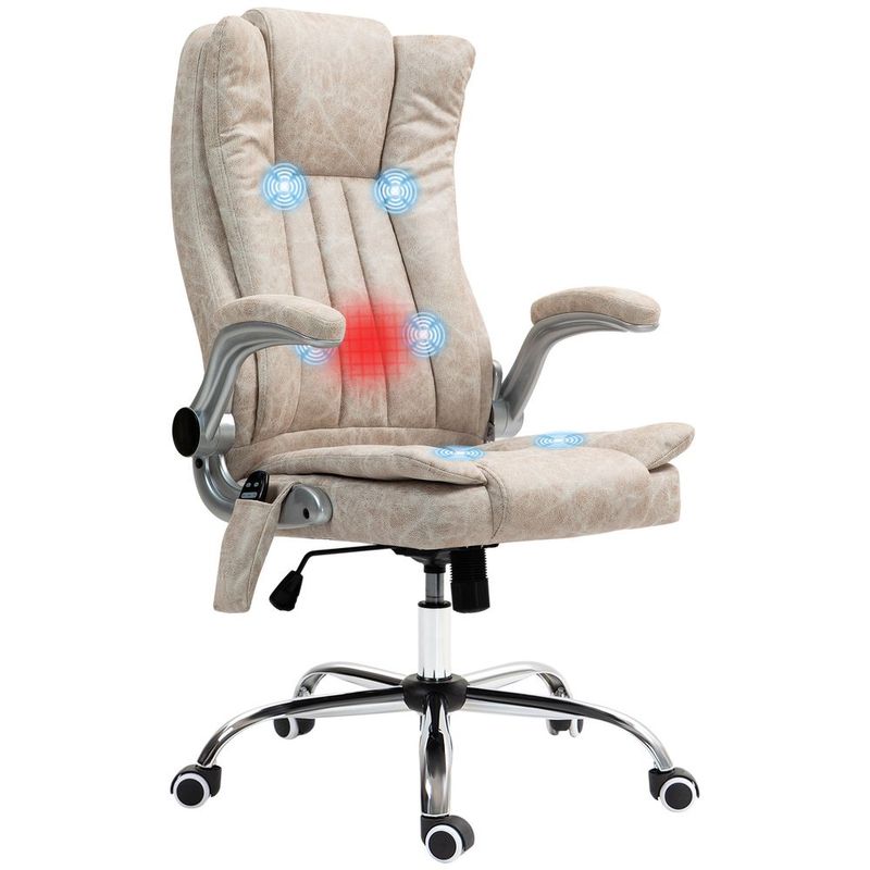 HOMCOM High Back Vibration Massage Office Chair, Leathaire Heated Computer Chair With Flip-up Armrest, Swivel Wheels &amp; Adjustable Height, Cream_voghion.com