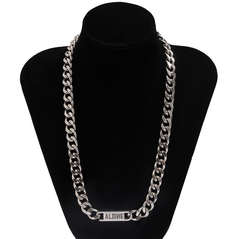 Letter Trendy Brand Titanium Thick Necklace Street Hip-Hop Cuban Men's Stainless Steel Chain Simple Personality Jewelry_voghion.com