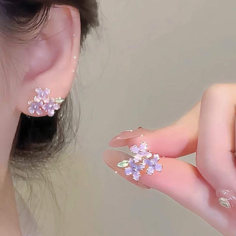 Eleganti orecchini a goccia d'olio con fiore in argento per donna, eleganti e delicati, con clip antizanzare non forate._voghion.com