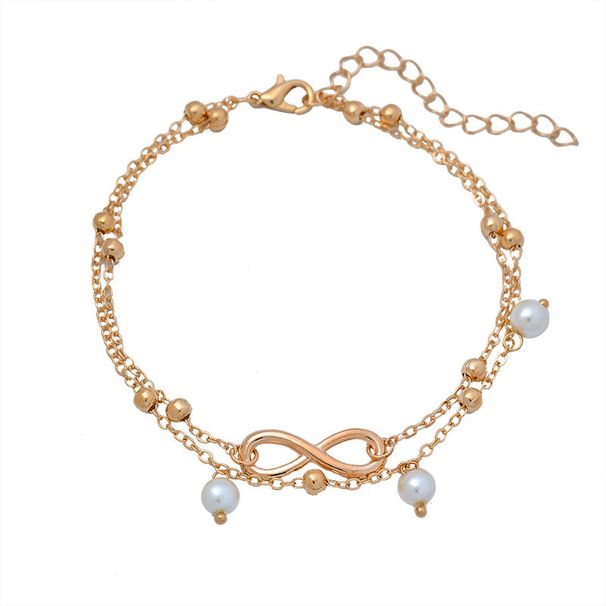 Modisches doppellagiges Perlen-Fußkettchen für Damen, Sommer-Nischen-Design, hochwertiger, schlichter, glänzender Fußschmuck_voghion.com