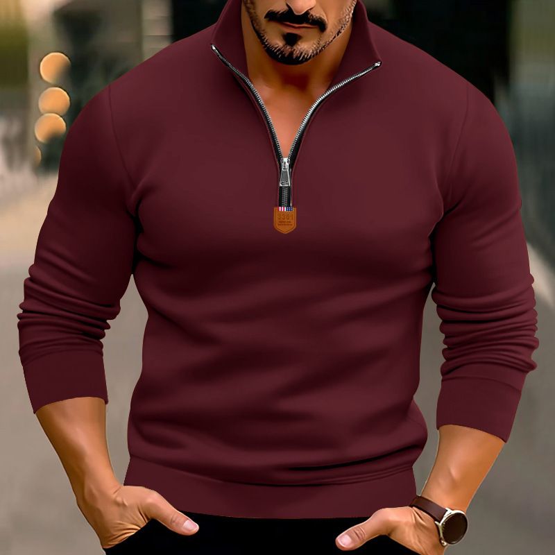 Felpa con cappuccio e mezza cerniera in velluto tinta unita, a maniche lunghe, stile europeo e americano, casual e di alta qualità, da uomo, in vendita_voghion.com