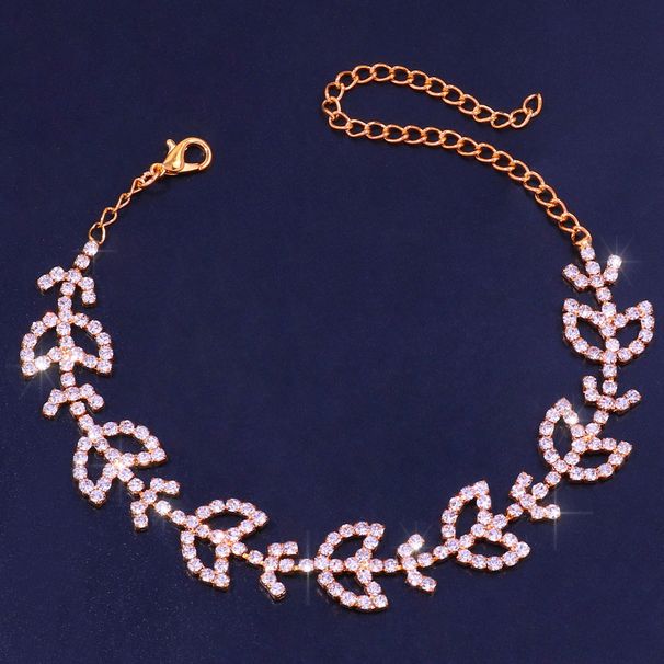 Modisches, schlichtes, halbmondförmiges Fußkettchen mit Blattdesign und Nischendesign, passender Diamant-Fußschmuck für Frauen_voghion.com