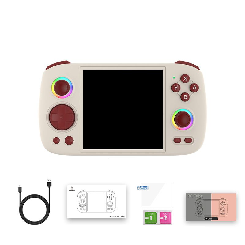 Console di gioco portatile RG Cube Android 13 collegata alla TV con schermo quadrato, modello 2024, con controller e luce ambientale_voghion.com
