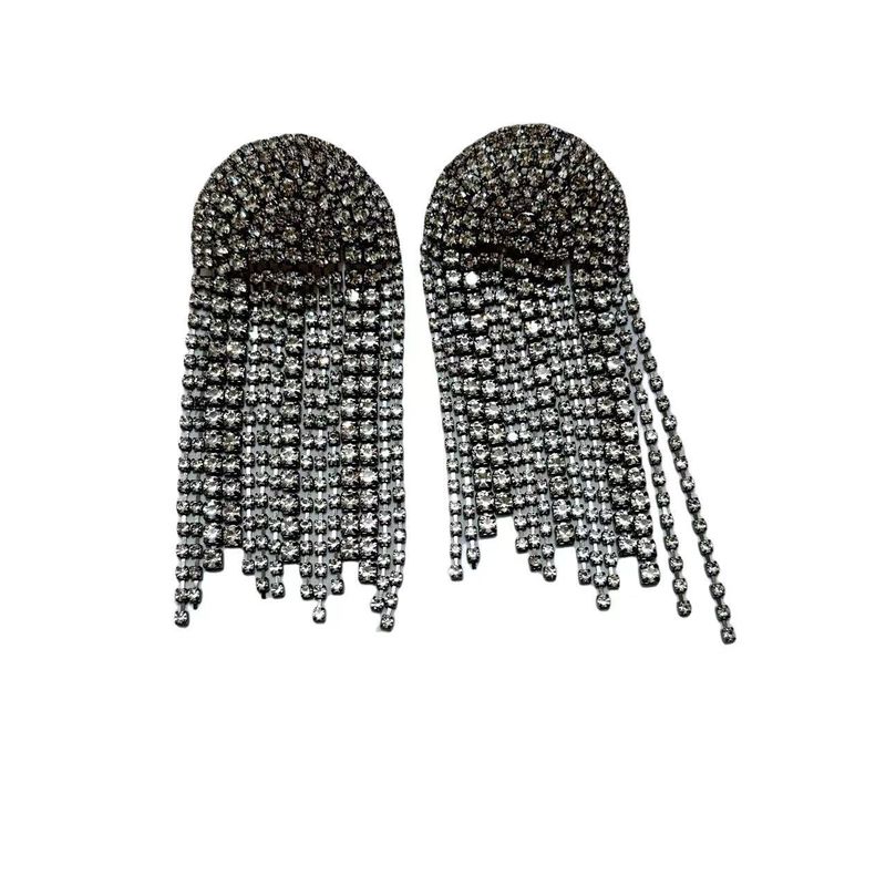 Fashion rhinestone earrings personality arched tassel earrings_voghion.com