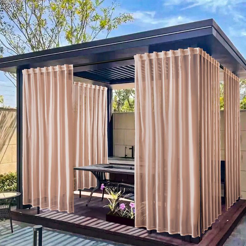 Waterproof Polyester Sheer Curtains For Outdoors – Sun Shade & Bug Proof Window Screens With Grommets/Pockets, 12 Colors (130x214/245/264cm)_voghion.com