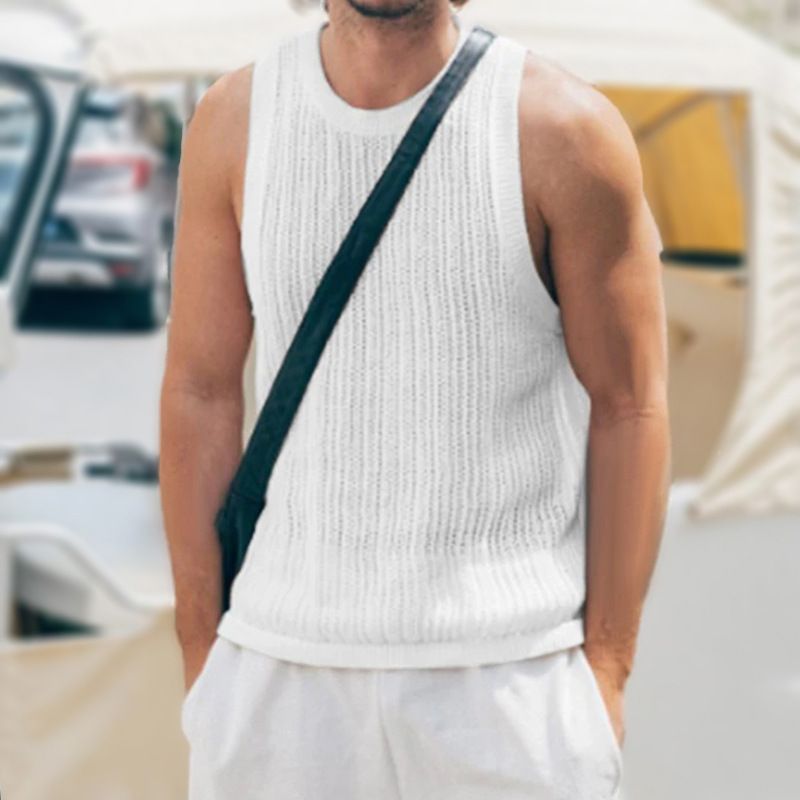 men's clothing Wool Vest Thin Knitted Hollow Muscle Top_voghion.com