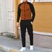 2024 Autumn/Winter New Men's Stand up Collar Waffle Color blocked Coat Pants Two Piece Set_voghion.com
