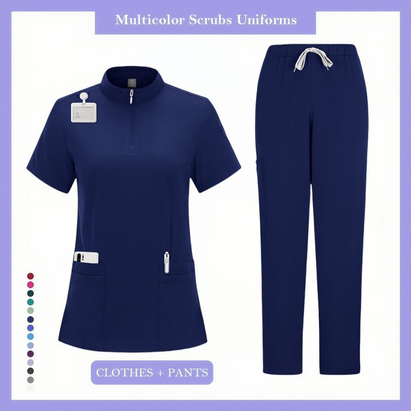 Women's ClothingHot Selling Plus Size Unisex Doctor And Nurse Washing Clothes Nurse Uniform Solid Color Stand Collar Design Suit_voghion.com