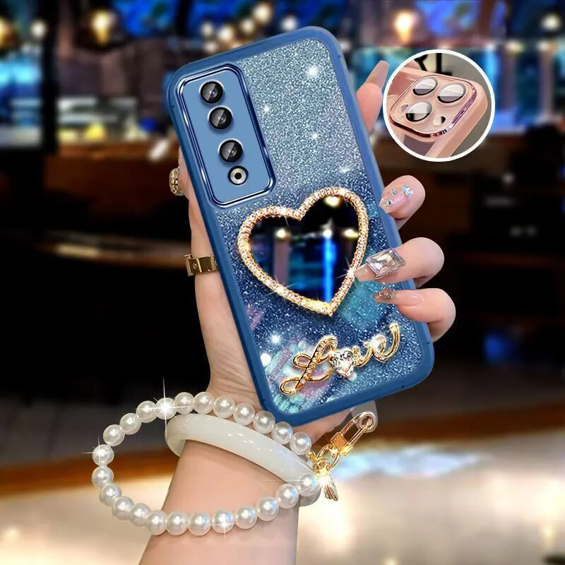 Honor90 Perle Armband Für Huawei Nova Y90 Y61 Y91 Honor 70 90 50 Pro Lite Spiegel Abdeckung Glänzend Glitter Fall honor70_voghion.com