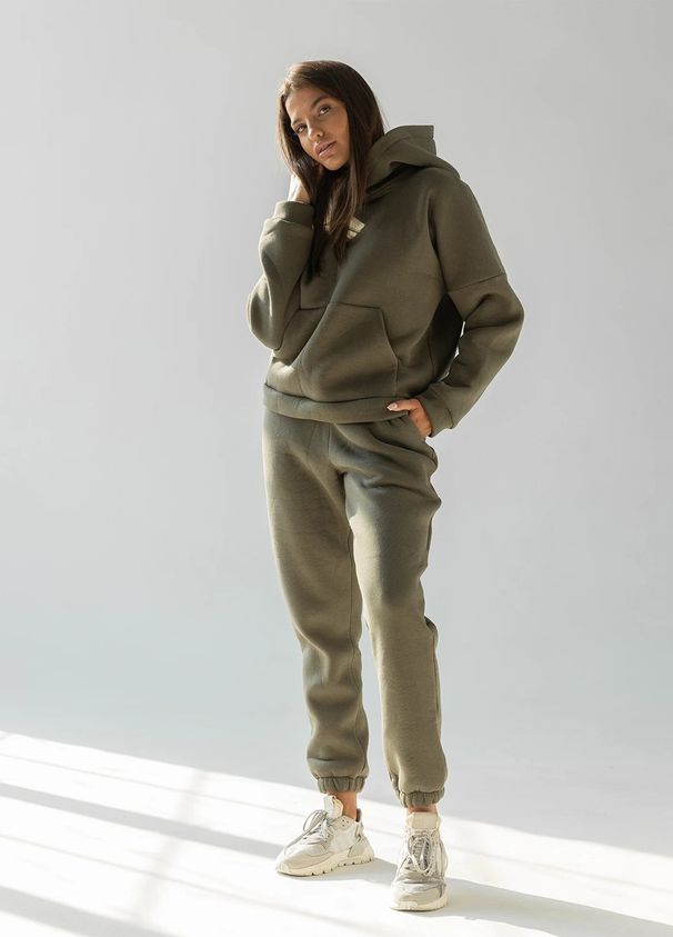Completo casual da donna con felpa con cappuccio e pantaloni da jogging – Pullover a maniche lunghe spesso con pantaloni elasticizzati in vita (beige, grigio, nero, verde militare, rosso rosa)_voghion.com