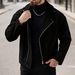 Men's Asymmetric Zip Wool Blend Jacket – Slim Fit Motorcycle-Inspired Coat_voghion.com