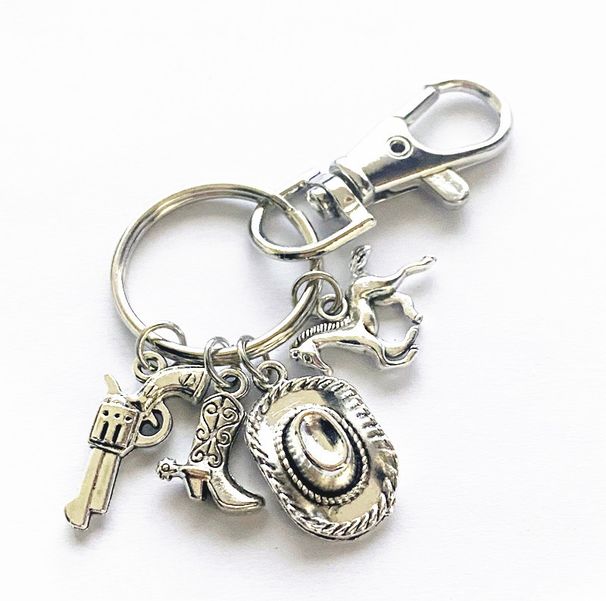 Cowboy Hat with Horse Riding Pendant Keychain_voghion.com