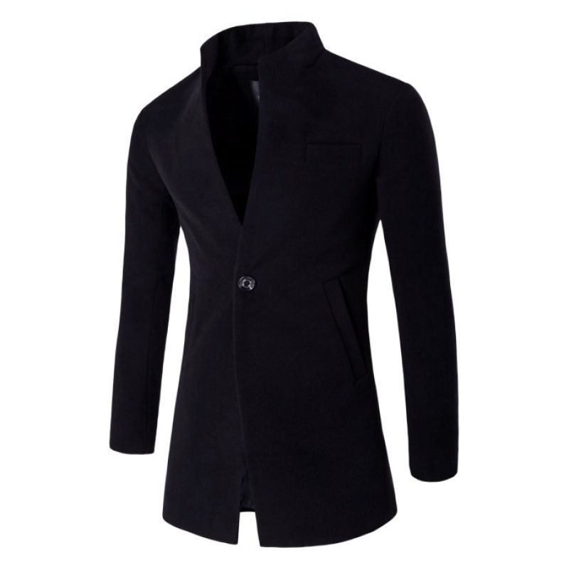 Men's New Large Size Solid Color One-button Windbreaker Slim-fit Casual Woolen Coat_voghion.com