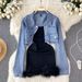 Women's Clothing Pure desire hot girl wear design sense fur dress female autumn wear new denim jacket fashionable two piece dress_voghion.com