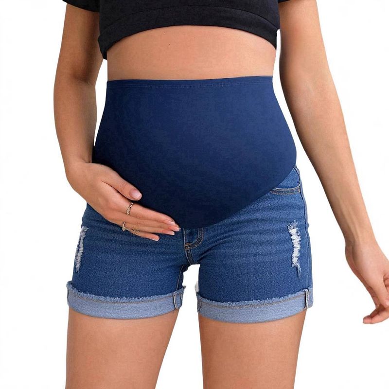 Dameskleding Mode Buiklift Eenvoudig Gescheurd Dun Buitenkleding Zwangerschaps Denim Shorts_voghion.com