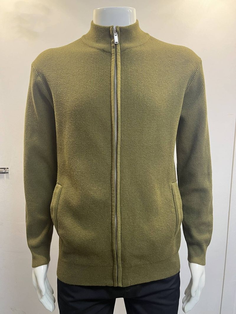 Maglione casual da uomo con cerniera - Cardigan slim fit in misto cotone per autunno e primavera (verde caffè, nero, beige, grigio)_voghion.com