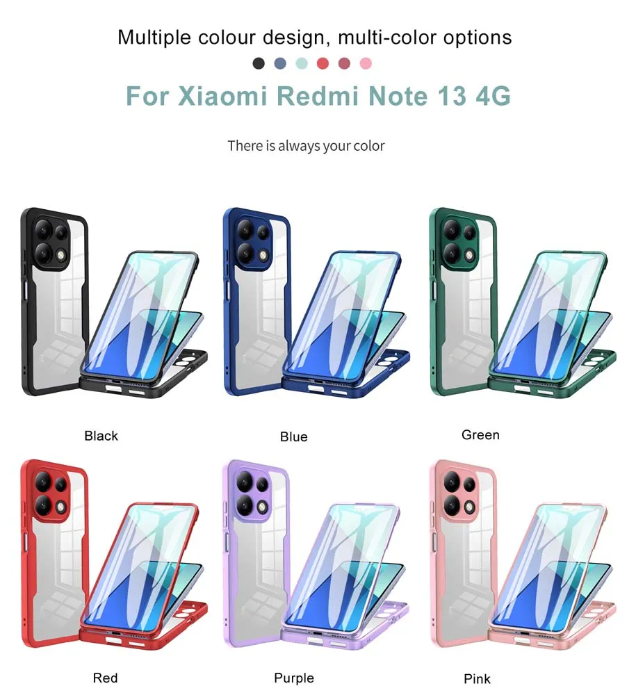 Pour Xiaomi Mi 14 11T Lite 5G Redmi Note 12 13 Poco F5 X6 Cae 360 degrés protection complète téléphone silicone 2 faces couverture_voghion.com