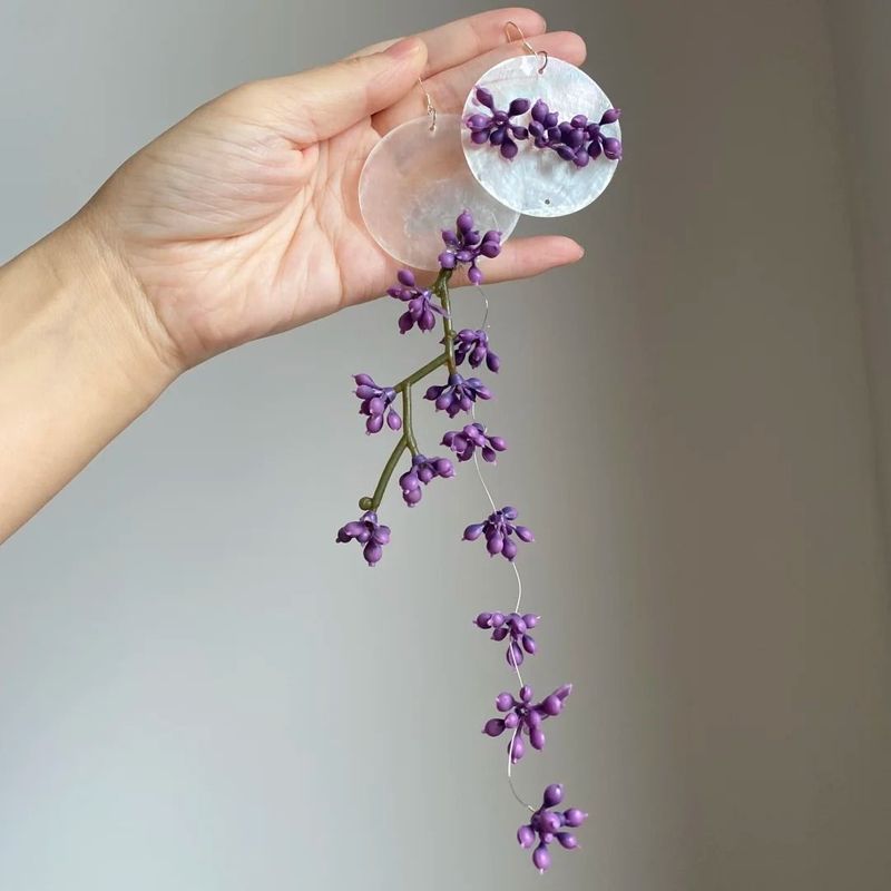 Midsummer Breeze Lavender Purple Flower Tassel Earrings Women's Asymmetrical Stud Earrings Super Fairy Holiday Wind Photo Earrings_voghion.com