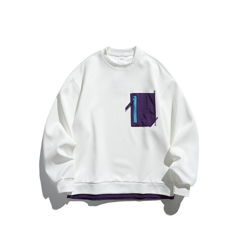 Felpa casual versatile con tasca color-block, nuova collezione autunno 2025, da uomo, con scollo tondo_voghion.com