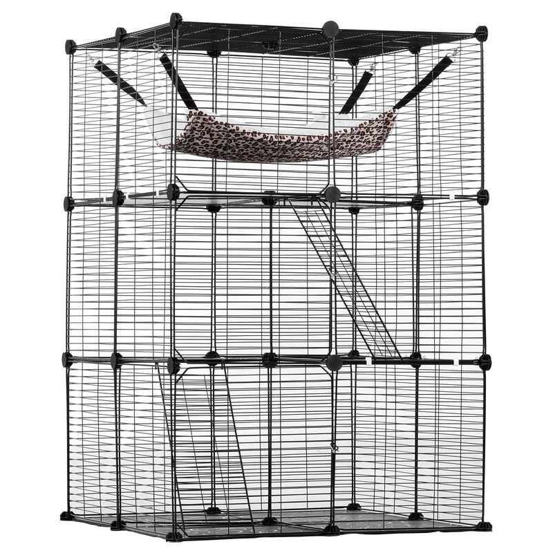 Large 3-tier Cat Cage 28 X 28 X 41" Metal Wire Playpen Catio With Hammock_voghion.com