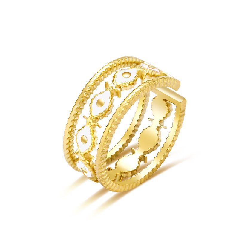 Damenschmuck Weißöl tropfender Craft Wide Edge Ring Weiblicher Titanstahl K Echt vergoldeter französischer offener Ring_voghion.com