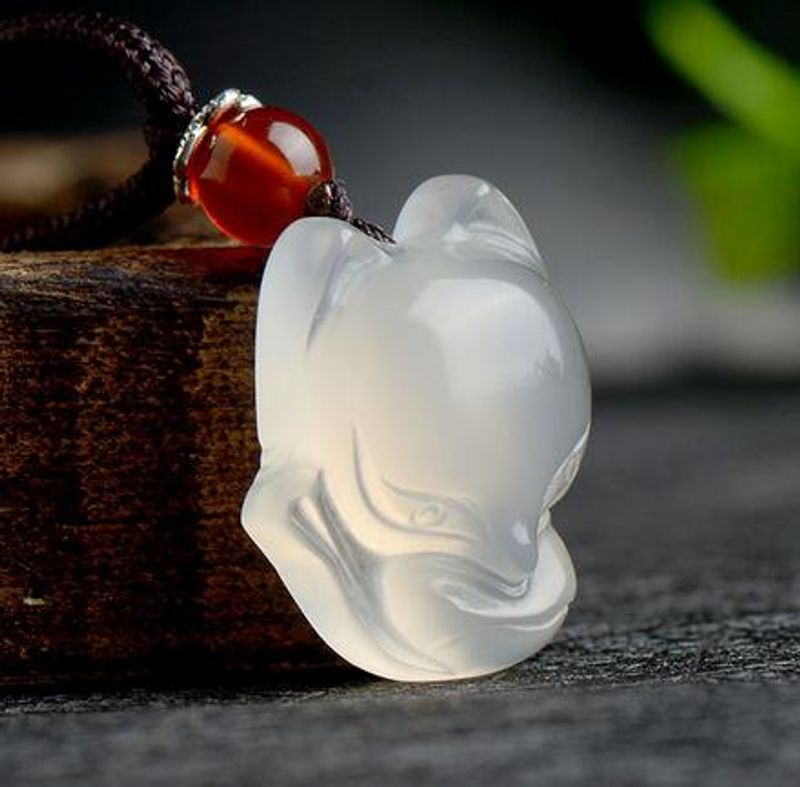 Ice transparent jade pulp cartoon style fox pendant_voghion.com
