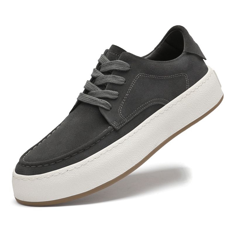 Atmungsaktive Herrenschuhe mit runder Zehenkappe, weiße Wildlederschuhe mit dicker Sohle, trendige Freizeitschuhe_voghion.com