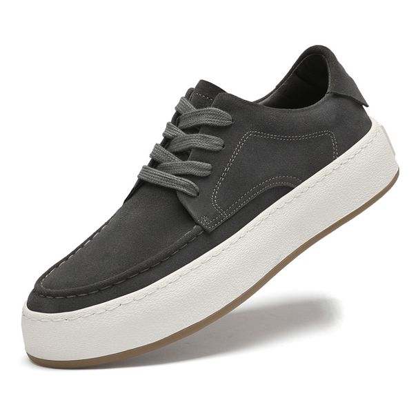 Atmungsaktive Herrenschuhe mit runder Zehenkappe, weiße Wildlederschuhe mit dicker Sohle, trendige Freizeitschuhe_voghion.com