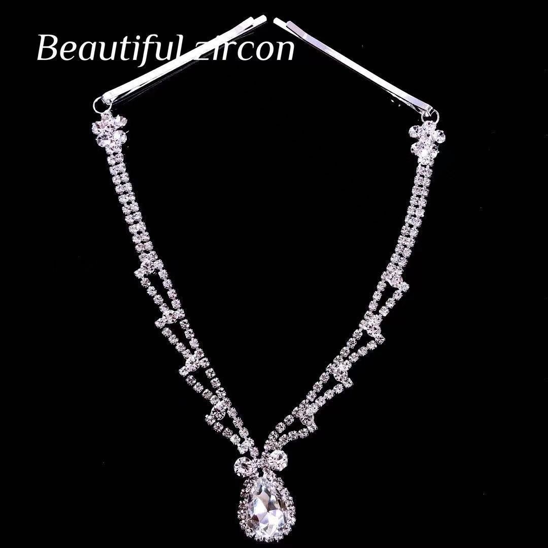 Hot selling women's rhinestone headdress fashion water drop forehead chain bride forehead pendant jewelry accessories female_voghion.com